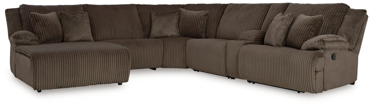 Top Tier 6-Piece Sectional with Recliner in Chocolate by Ashley at Eve Furniture