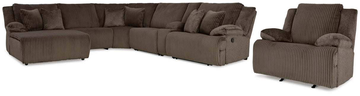 Top Tier 6-Piece Sectional with Recliner in Chocolate by Ashley at Eve Furniture