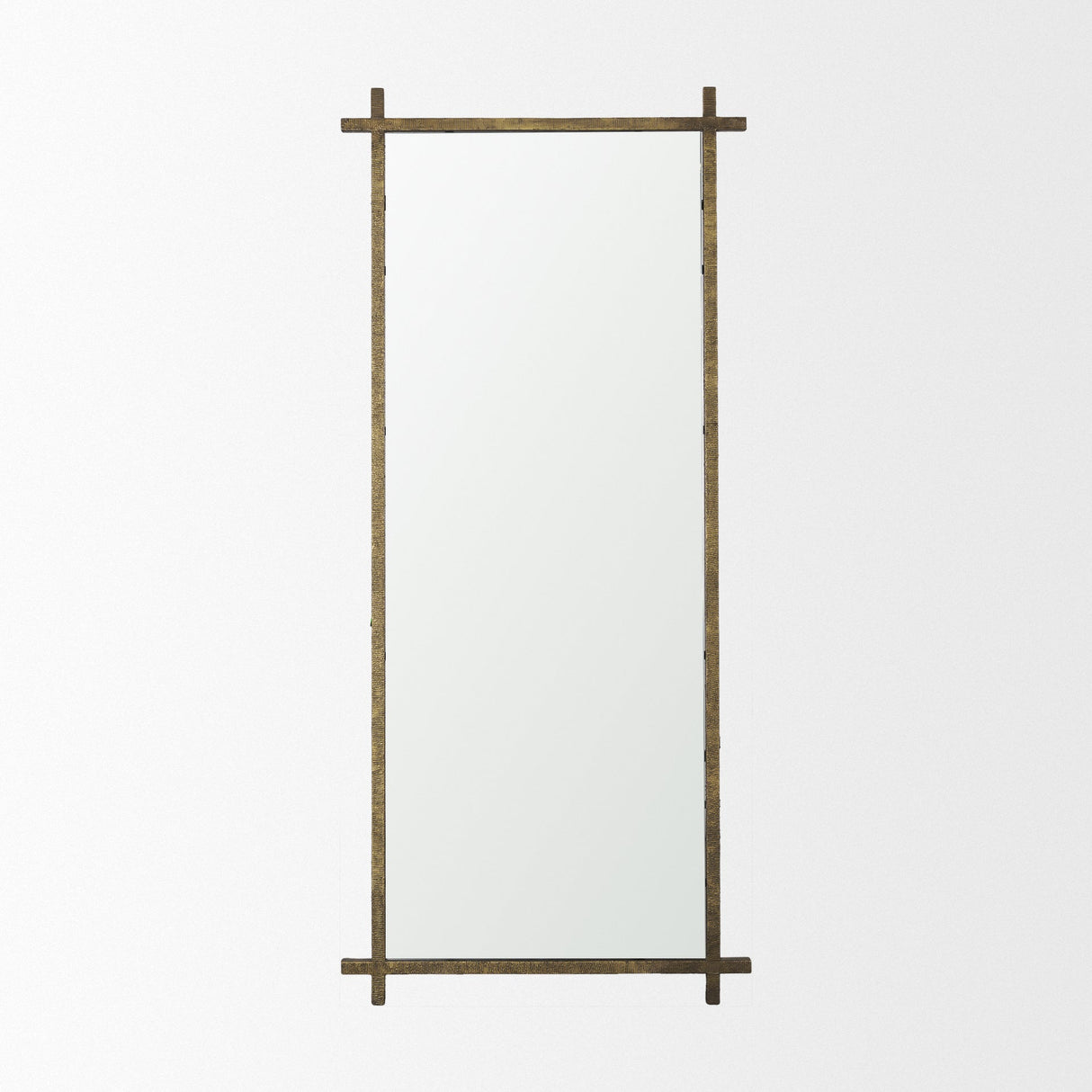 Tori Textured Gold Metal Cross Frame Wall Mirror by Mercana at Eve Furniture