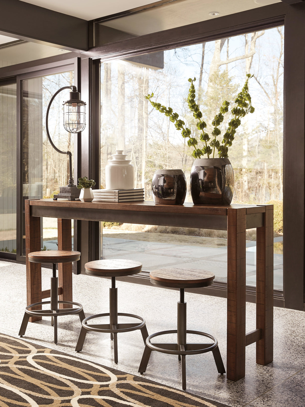 Torjin Brown/Gray Counter Height Dining Table with 4 Barstools by Ashley at Eve Furniture