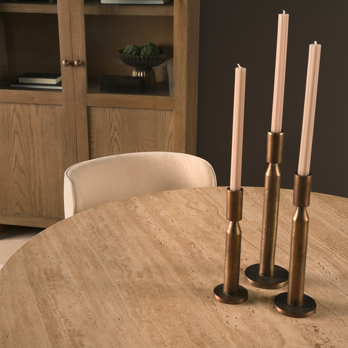 Torreno 42" Travertine Round Top Hexagon Pedestal Dining Table by Mercana at Eve Furniture