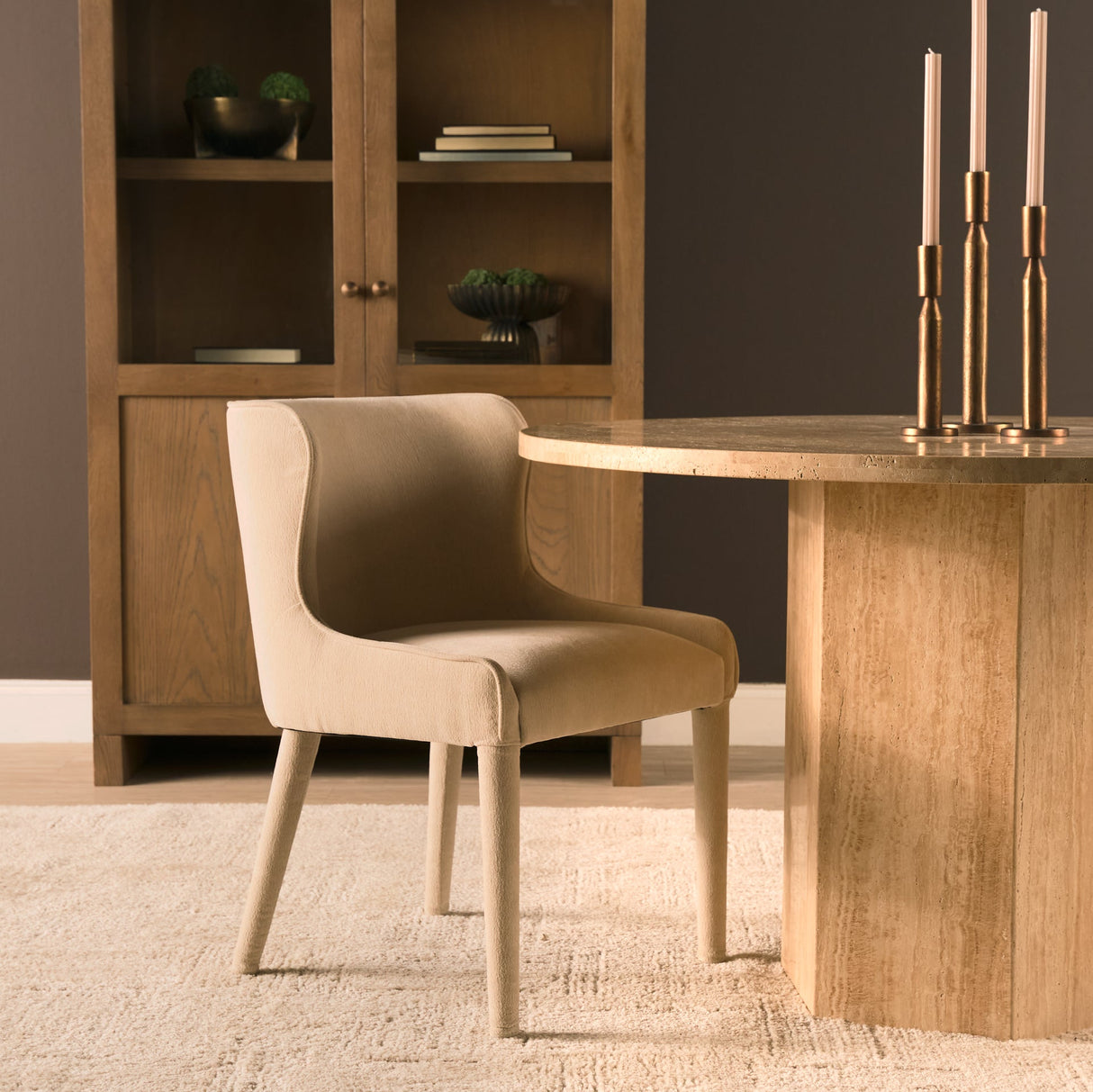 Torreno 42" Travertine Round Top Hexagon Pedestal Dining Table by Mercana at Eve Furniture