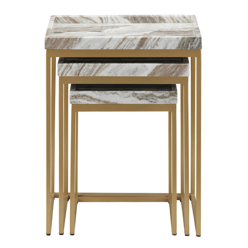 Torrento Gold/White Marble 3-Piece Nesting Tables by Crestview at Eve Furniture