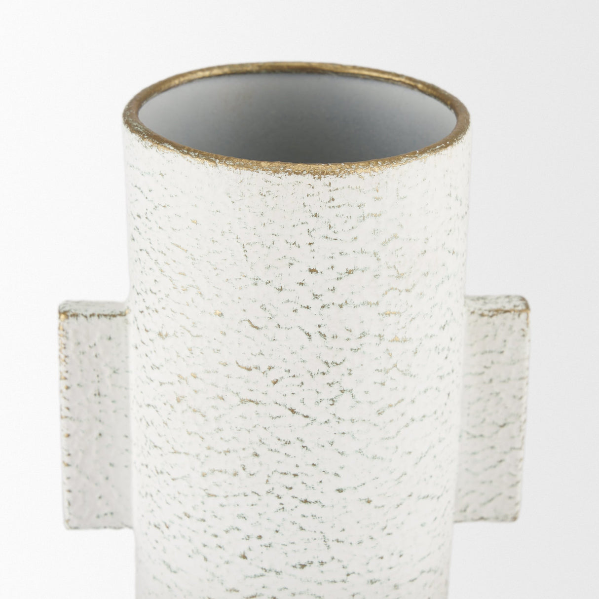 Torres Small Textured Off White w/ Gold Metal Vase by Mercana at Eve Furniture