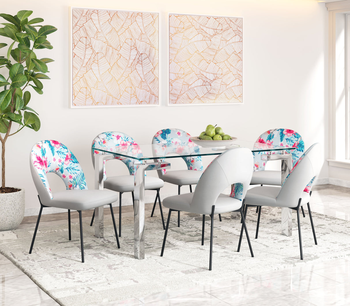 Torrey Gray Dining Chair (Set of 2) Multicolor Print & by Zuomod at Eve Furniture