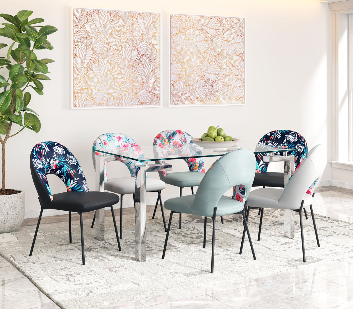 Torrey Gray Dining Chair (Set of 2) Multicolor Print & by Zuomod at Eve Furniture