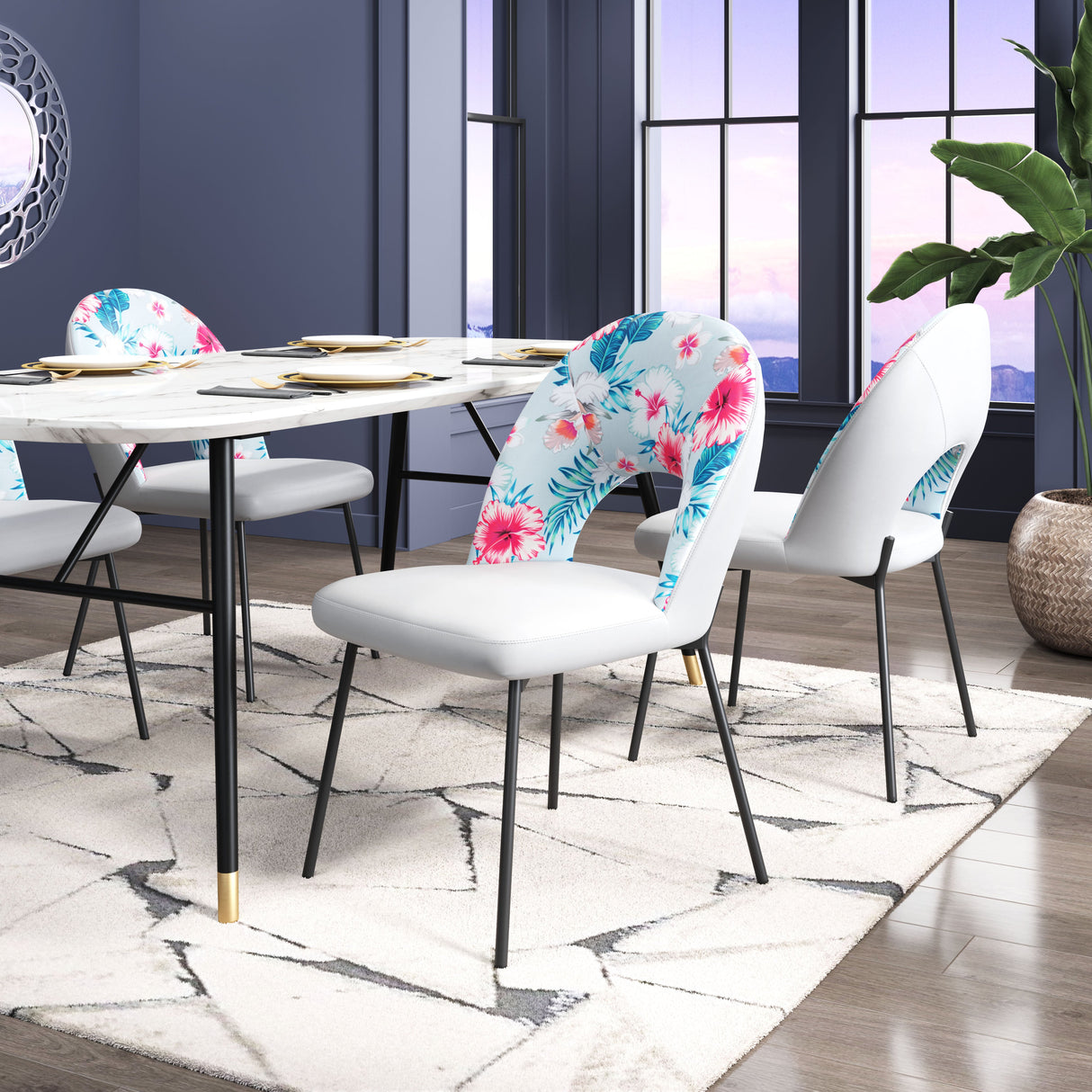 Torrey Gray Dining Chair (Set of 2) Multicolor Print & by Zuomod at Eve Furniture
