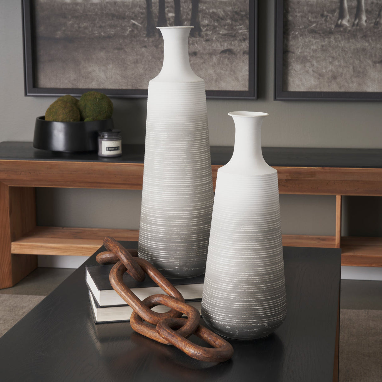 Toru Medium White w/ Grey Ombre Metal Vase by Mercana at Eve Furniture