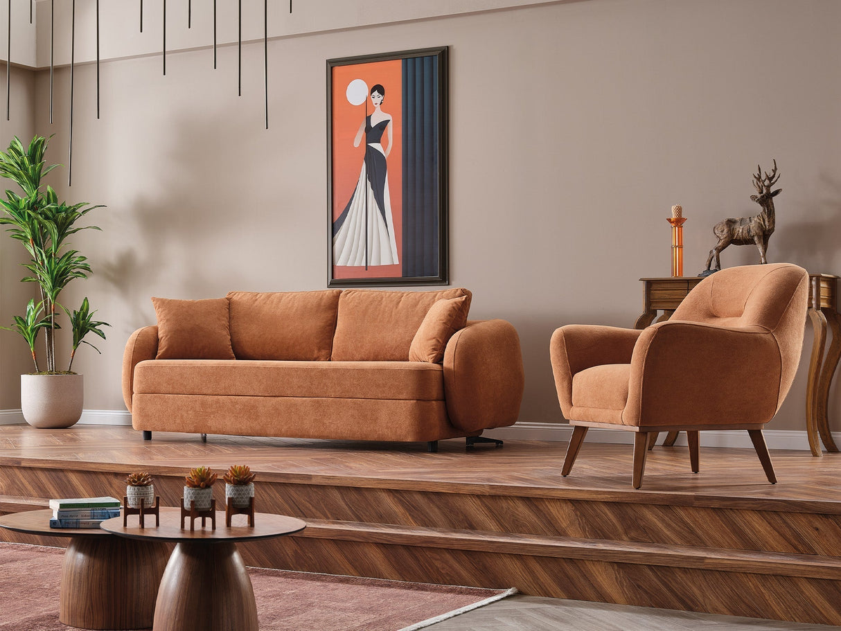 Toscana 4-pieces (4 Seater Sofa & 3 Seater Sofa & 2 Chair) Livingroom Set Orange - Green by Furnia at Eve Furniture