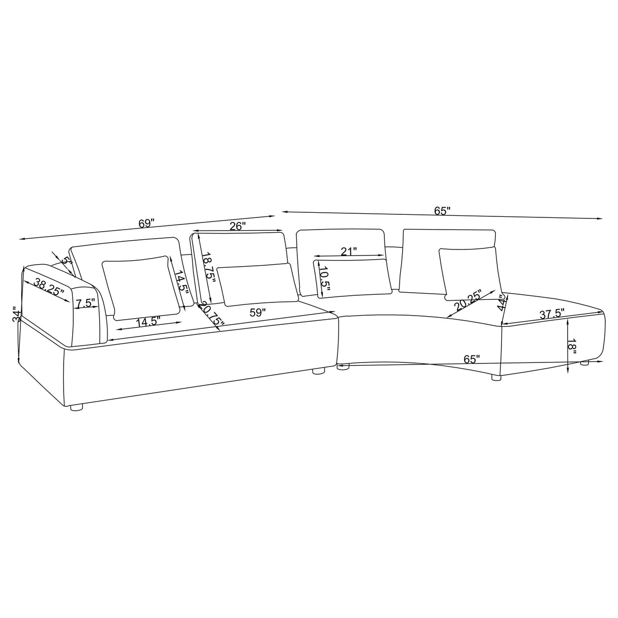 Toscano 134-inch Upholstered Sectional Sofa Grey by Coaster at Eve Furniture