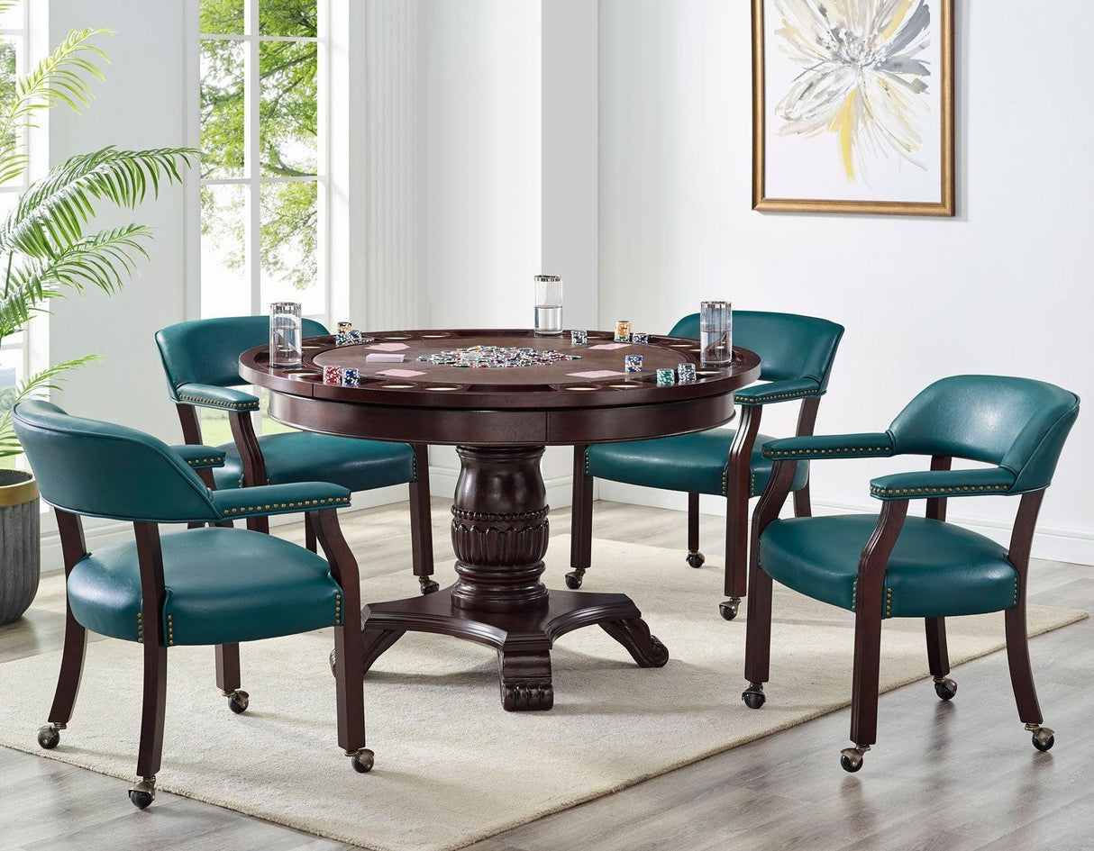 Tournament Game Table and Chairs, 6 Piece, Teal(Table & 4 Captains Chairs) by Steve Silver at Eve Furniture