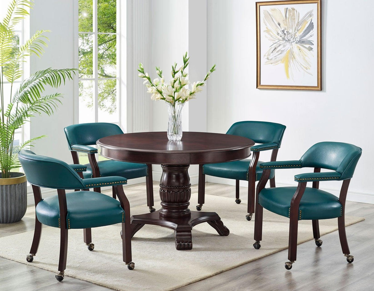 Tournament Game Table and Chairs, 6 Piece, Teal(Table & 4 Captains Chairs) by Steve Silver at Eve Furniture