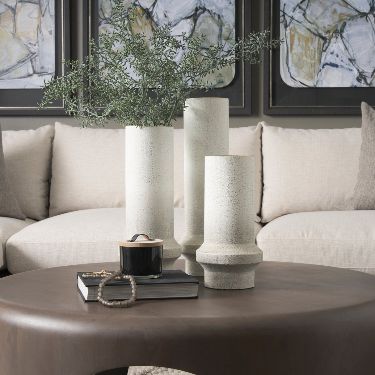 Tovah Small Textured White w/ Gold Metal Vase by Mercana at Eve Furniture