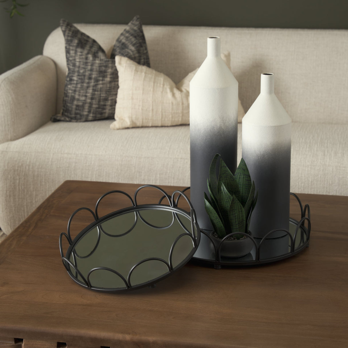 Townley Small White w/ Black Ombre Metal Vase by Mercana at Eve Furniture