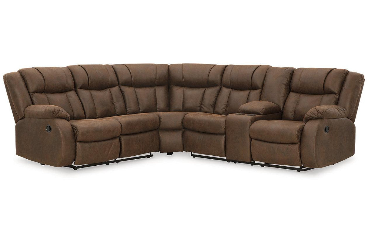 Trail Boys Walnut 2-Piece Reclining Sectional by Ashley at Eve Furniture