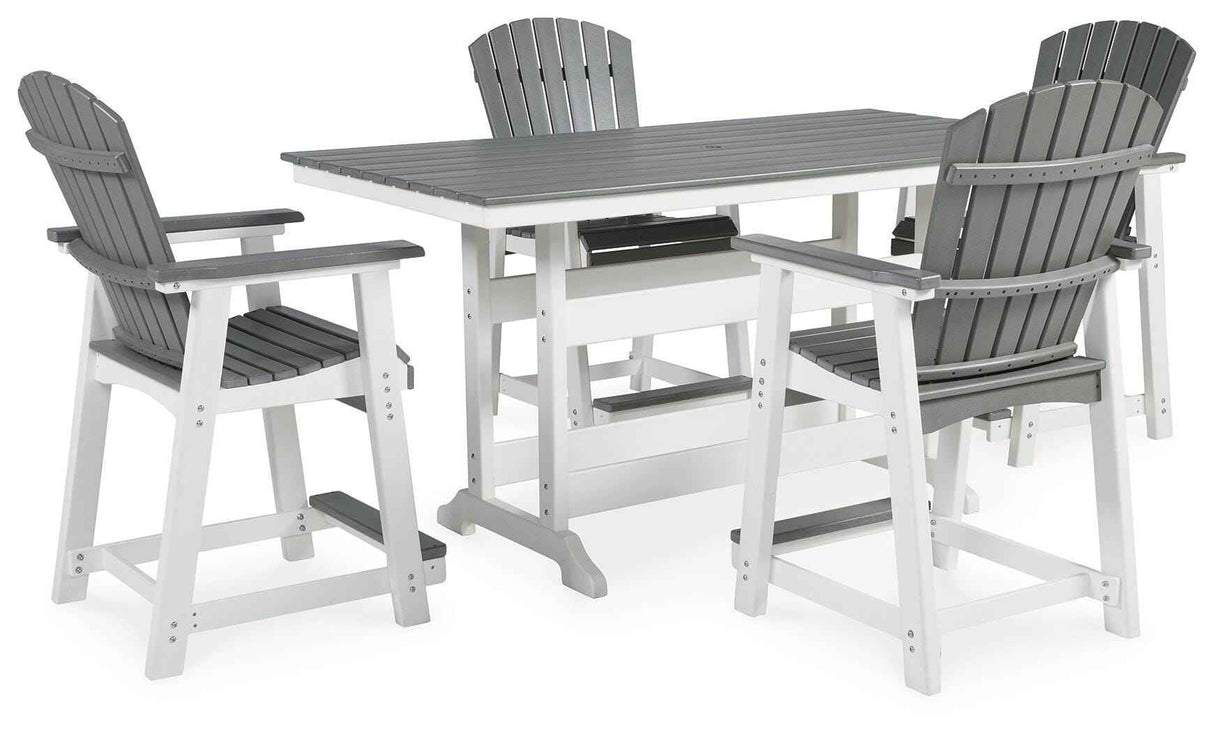 Transville Gray/White Outdoor Counter Height Dining Table with 4 Barstools by Ashley at Eve Furniture