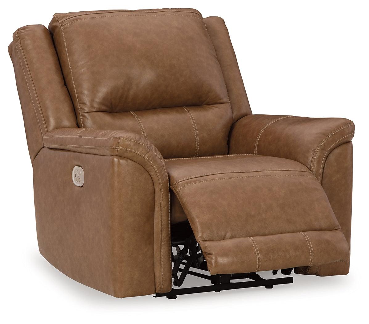 Trasimeno Caramel Dual Power Leather Recliner/ADJ Headrest by Ashley at Eve Furniture