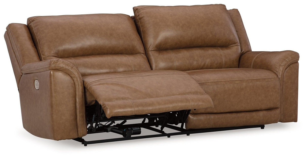 Trasimeno Caramel Dual Power Leather Reclining Sofa by Ashley at Eve Furniture
