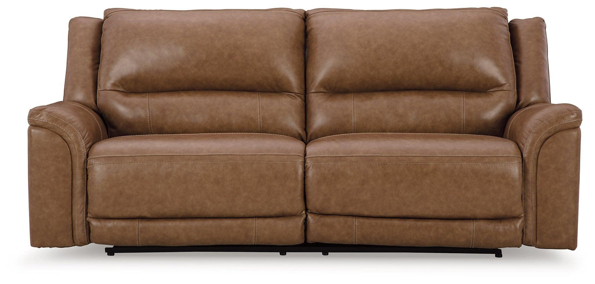 Trasimeno Caramel Dual Power Leather Reclining Sofa by Ashley at Eve Furniture