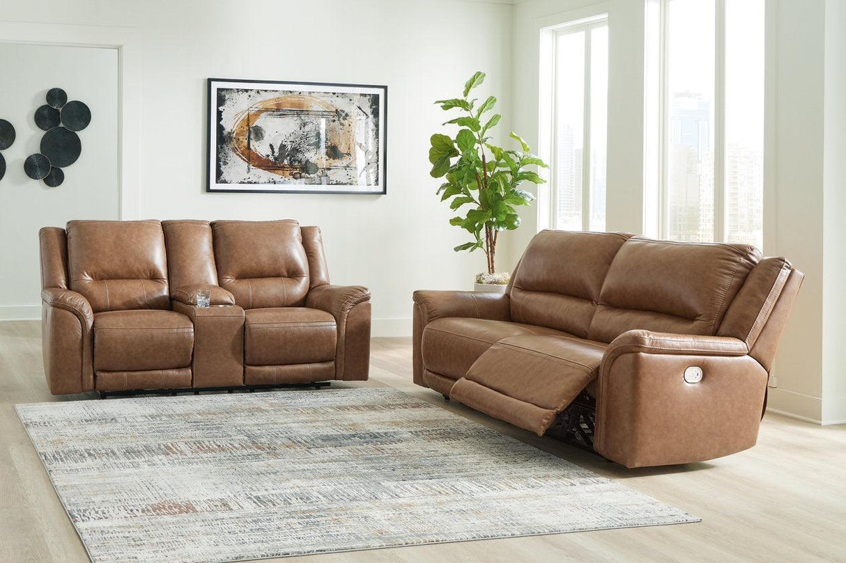 Trasimeno Caramel Power Reclining Sofa and Loveseat by Ashley at Eve Furniture
