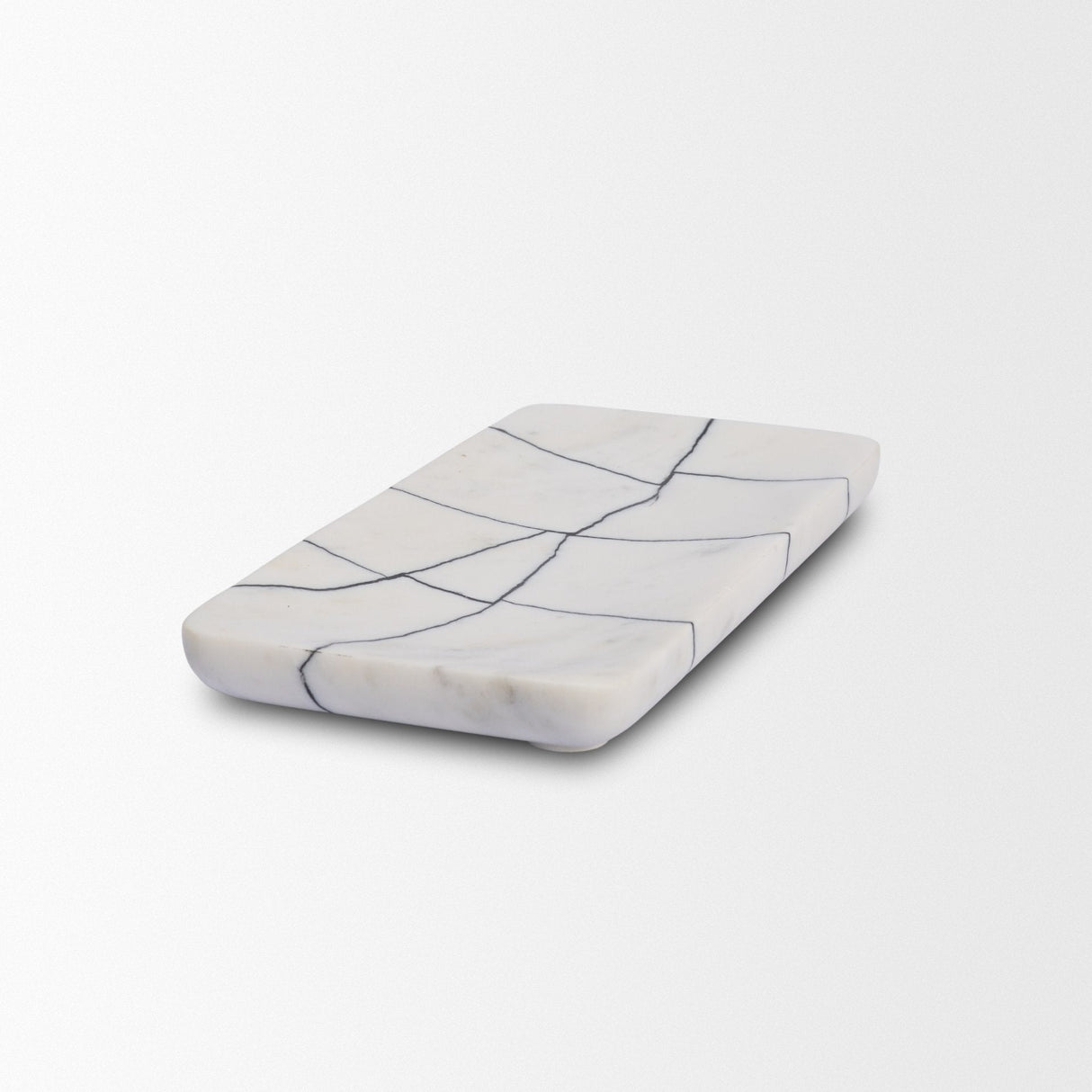 Tratto Rectangular White Marble Decorative Tray by Mercana at Eve Furniture
