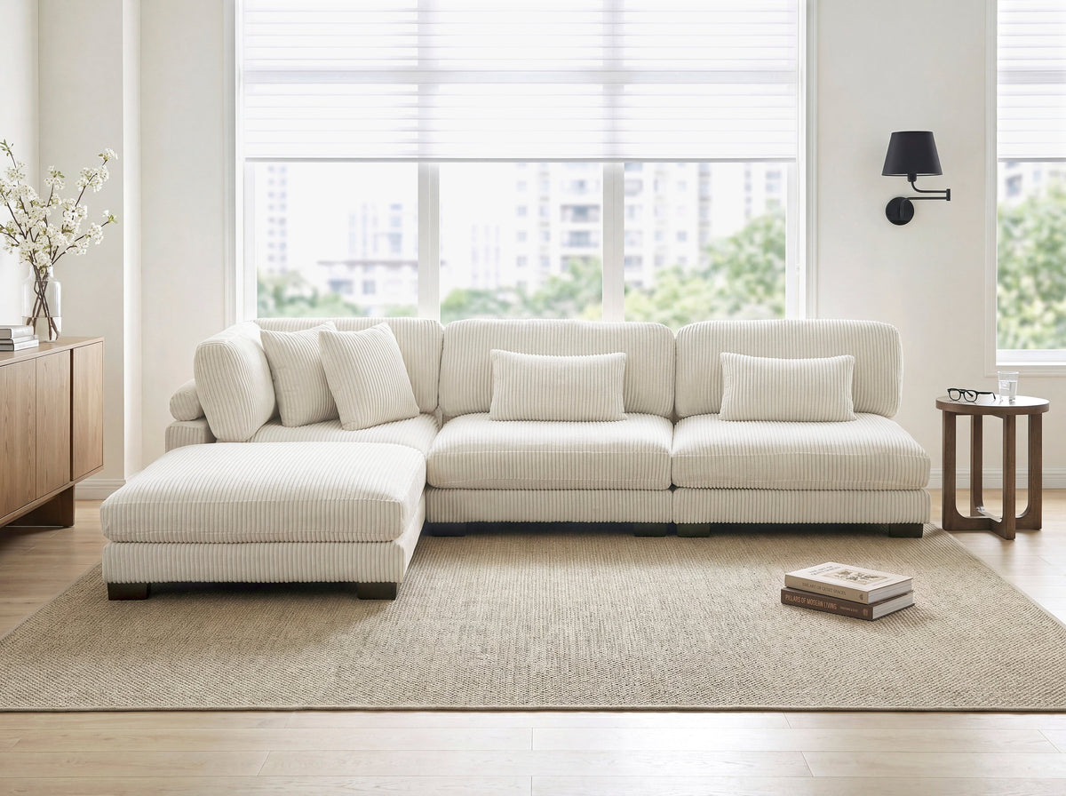 Traverse Beige 4-Piece Corduroy Modular Sectional with Ottoman by Homelegance at Eve Furniture