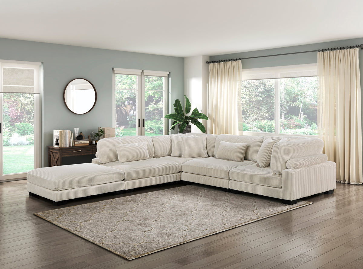 Traverse Beige 5-Piece Corduroy Modular Sectional with Ottoman by Homelegance at Eve Furniture