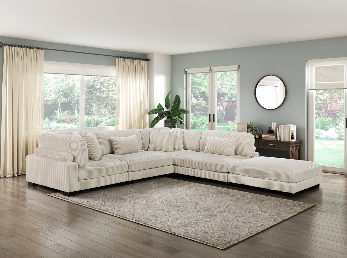 Traverse Beige 5-Piece Corduroy Modular Sectional with Ottoman by Homelegance at Eve Furniture