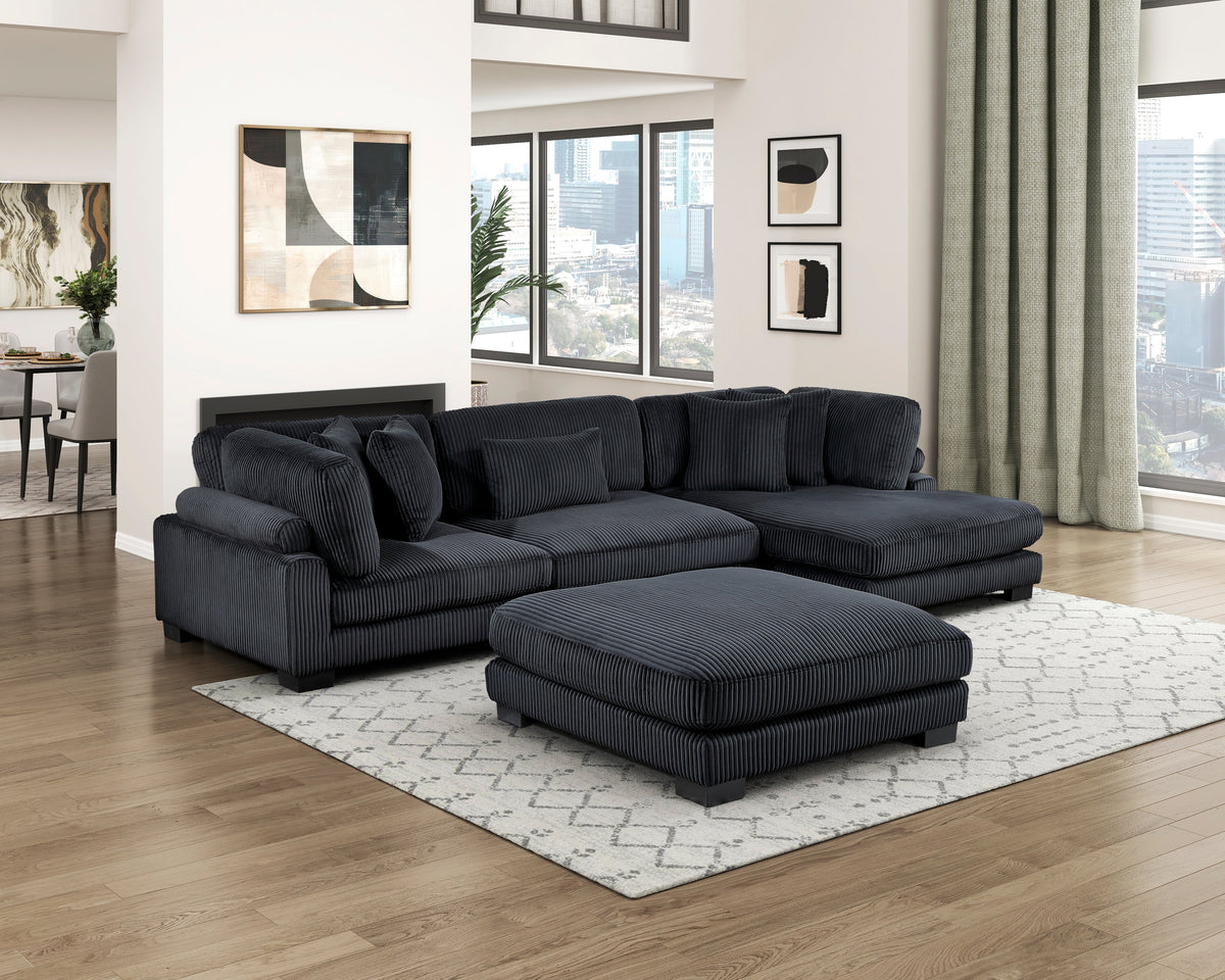 Traverse Black 4-Piece Modular Sectional with Reversible Chaise and Ottoman by Homelegance at Eve Furniture