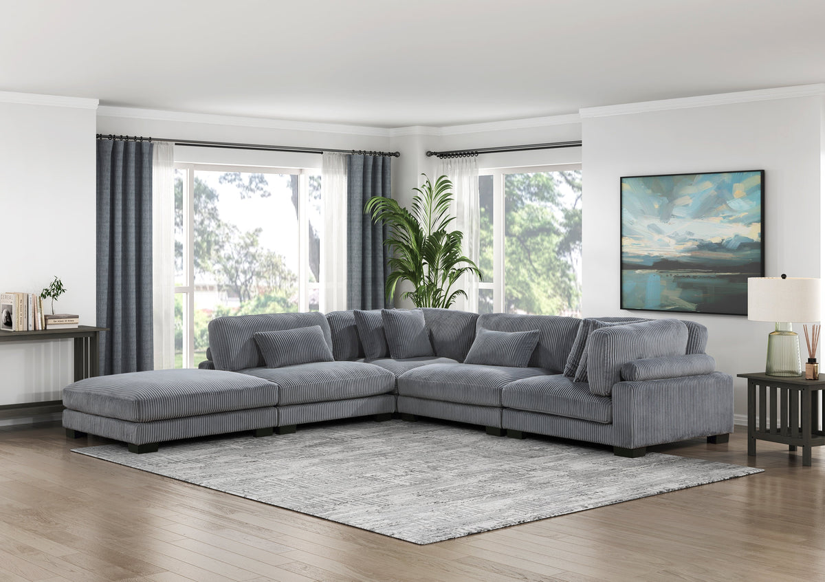 Traverse Gray 5-Piece Corduroy Modular Sectional with Ottoman by Homelegance at Eve Furniture