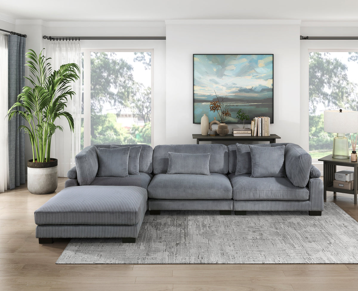 Traverse Gray 5-Piece Corduroy Modular Sectional with Ottoman by Homelegance at Eve Furniture