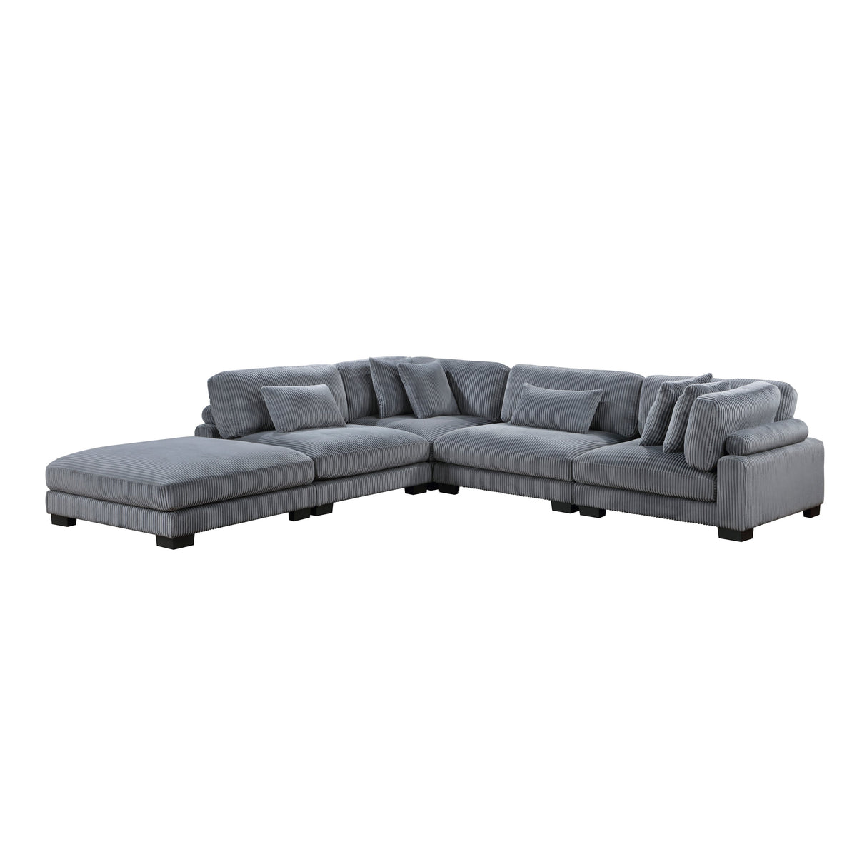 Traverse Gray 5-Piece Corduroy Modular Sectional with Ottoman by Homelegance at Eve Furniture