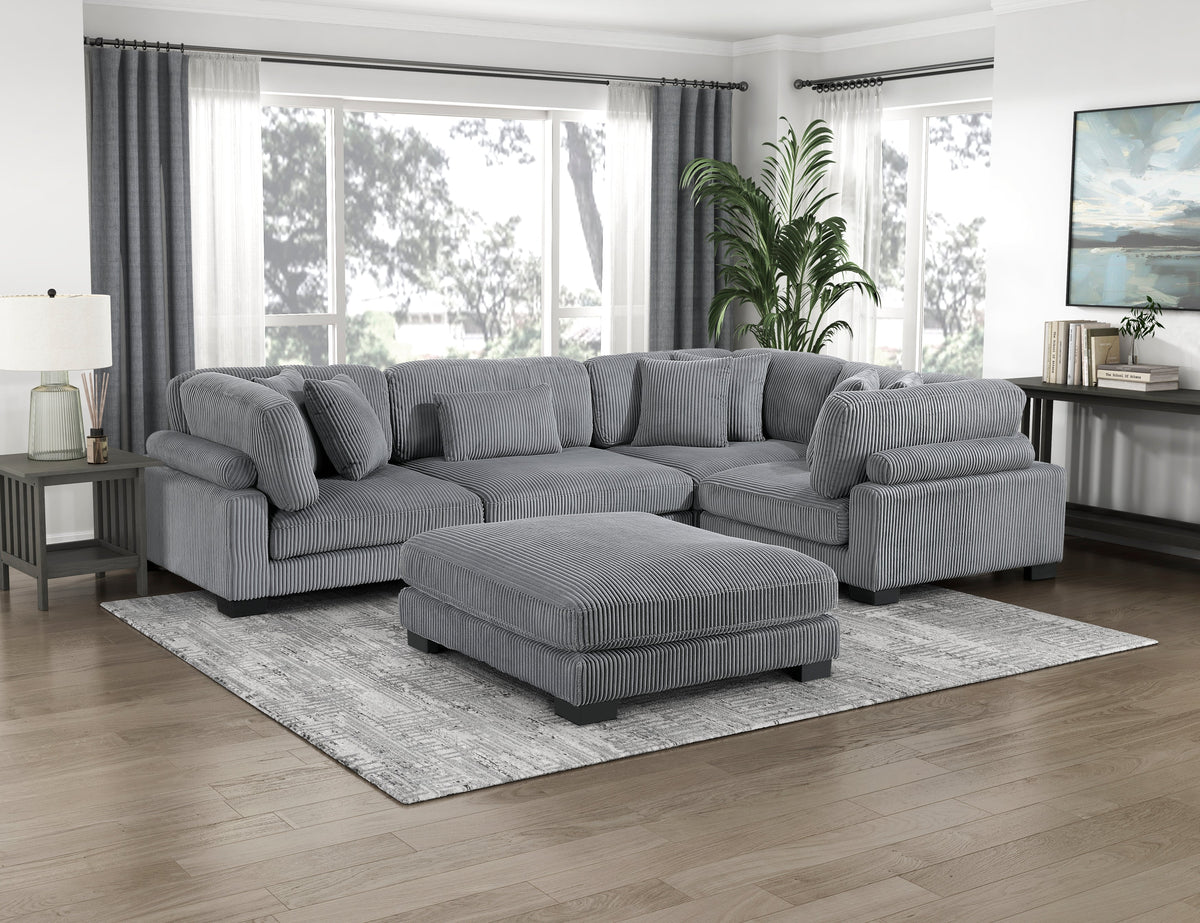 Traverse Gray 6-Piece Corduroy Modular Sectional with Ottoman by Homelegance at Eve Furniture