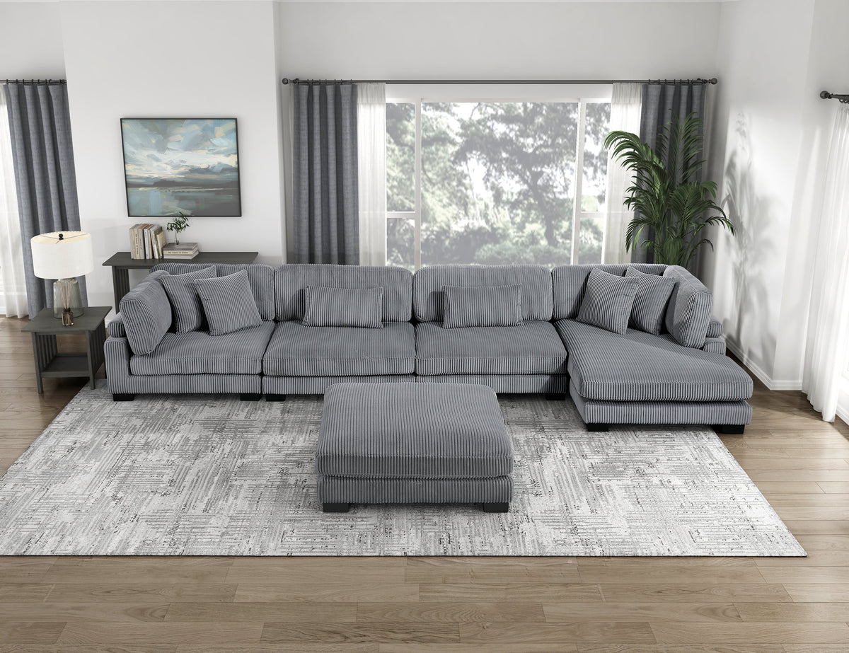 Traverse Gray 6-Piece Corduroy Modular Sectional with Ottoman by Homelegance at Eve Furniture