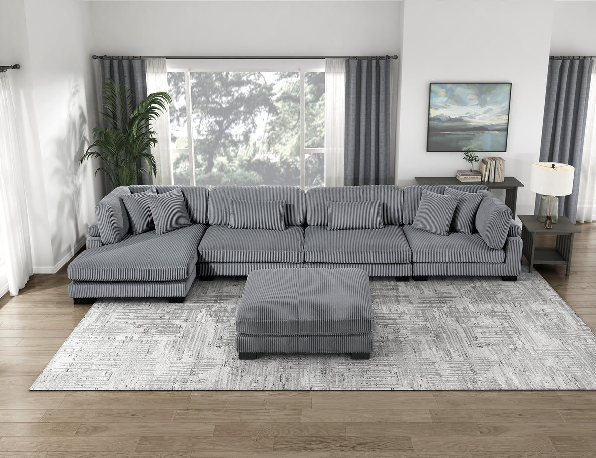 Traverse Gray 6-Piece Corduroy Modular Sectional with Ottoman by Homelegance at Eve Furniture