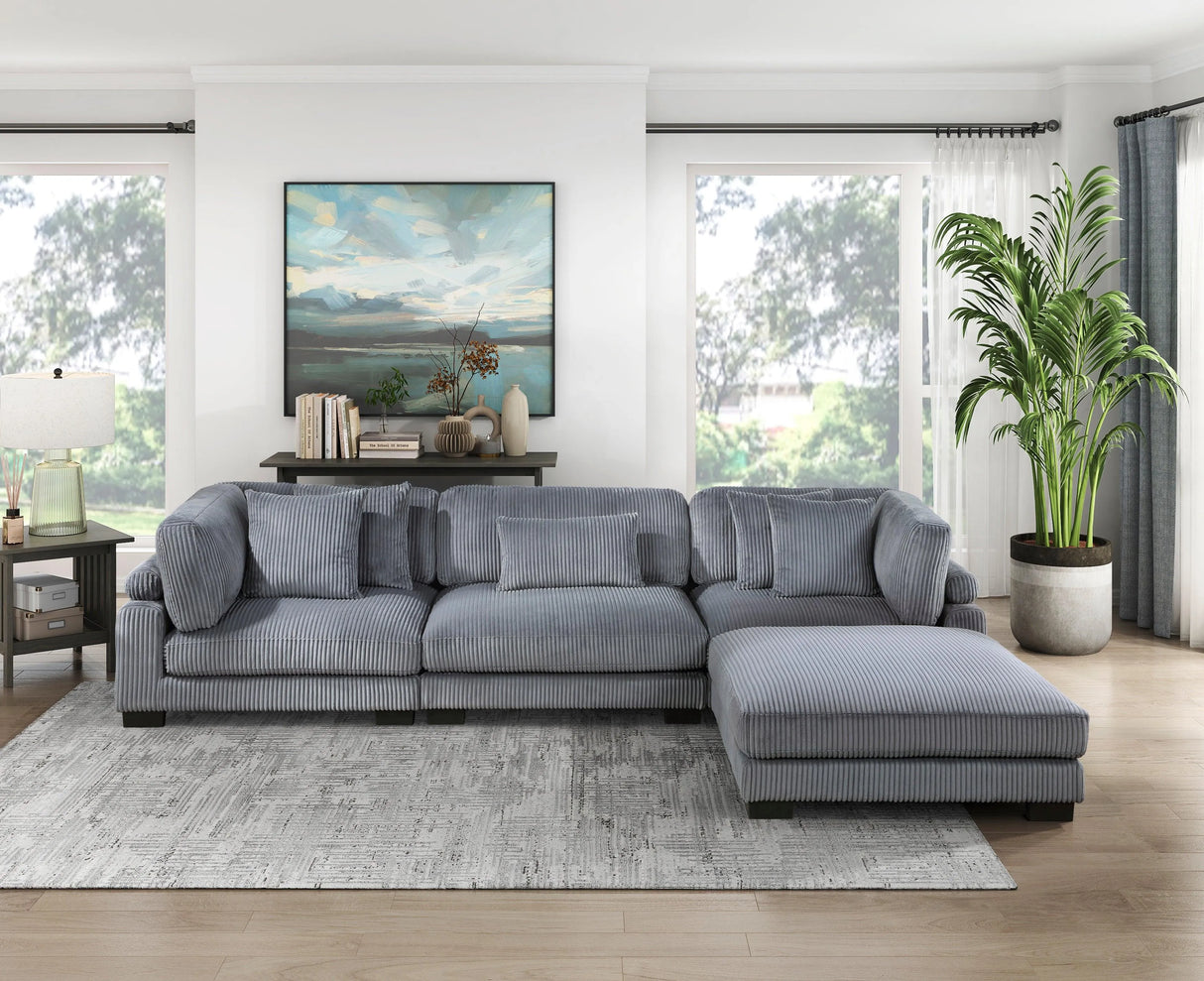 Traverse Gray Corduroy 4-Piece Modular Sectional with Ottoman by Homelegance at Eve Furniture