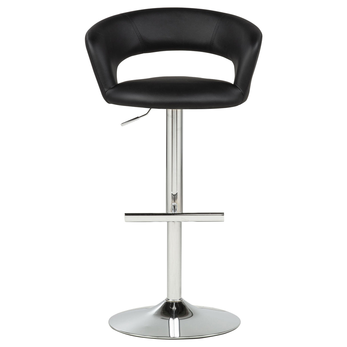 Travia Black And Chrome Adjustable Leatherette Swivel Bar Stool by Coaster at Eve Furniture