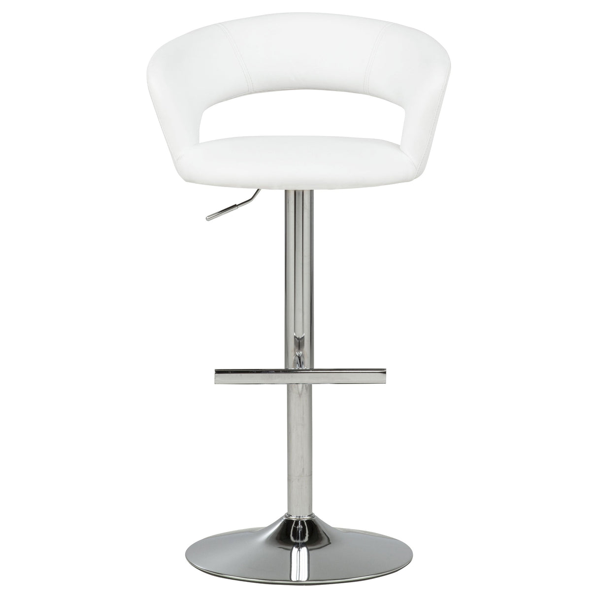 Travia White And Chrome Adjustable Leatherette Swivel Bar Stool by Coaster at Eve Furniture