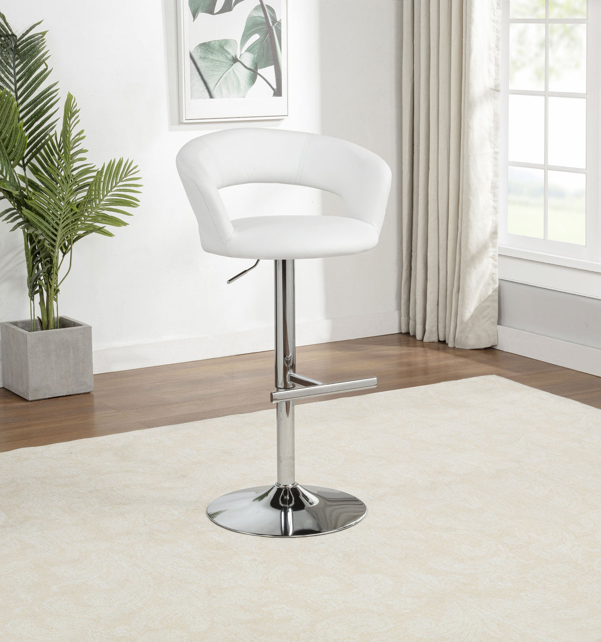 Travia White And Chrome Adjustable Leatherette Swivel Bar Stool by Coaster at Eve Furniture