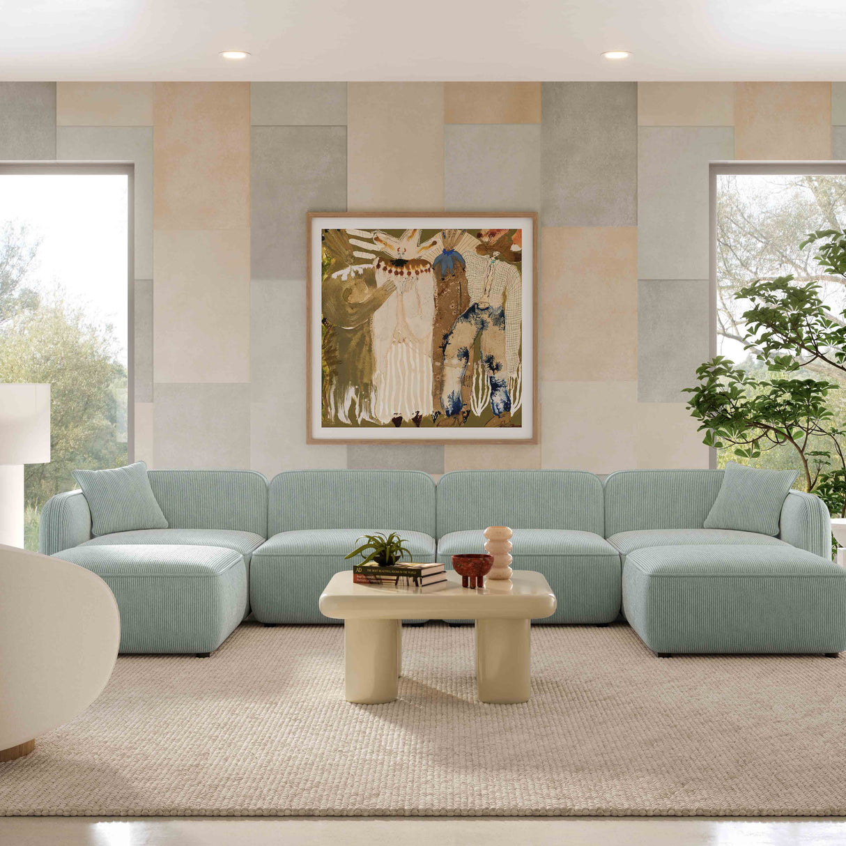 Travie Performance Corduroy Velvet 6-Piece Modular U-Sectional by TOV Furniture at Eve Furniture