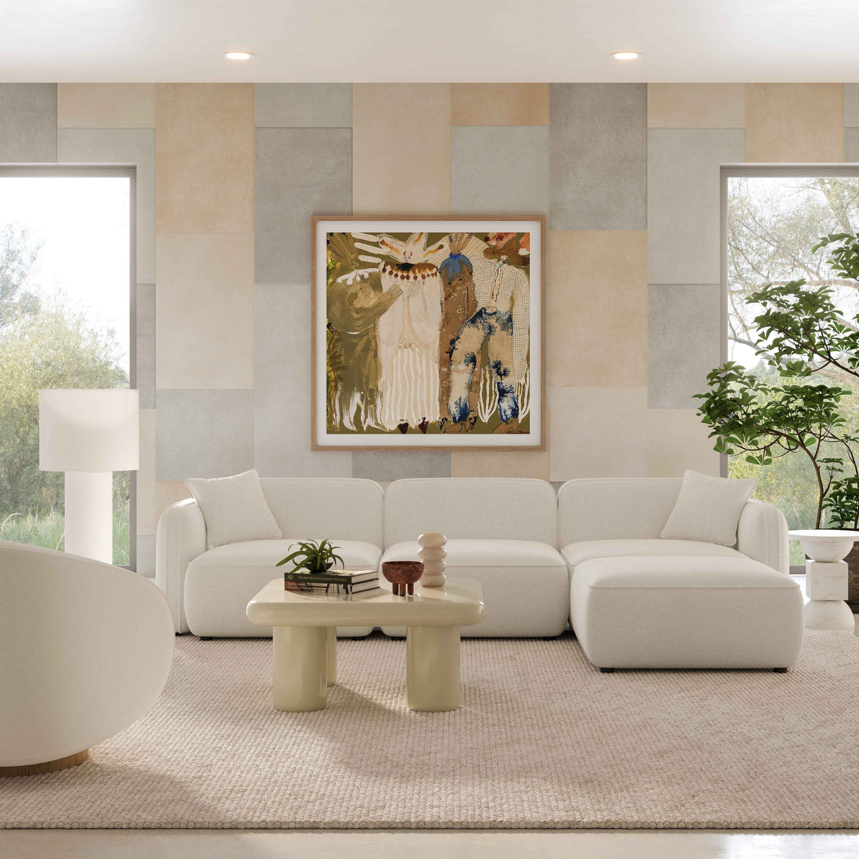 Travie Sand Upcycled Linen 4-Piece Modular Sectional by TOV Furniture at Eve Furniture