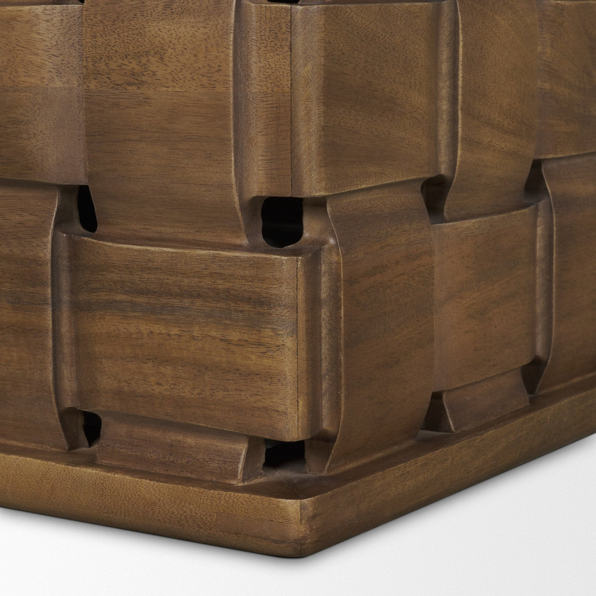 Trellyn 48" Dark Brown Wood w/ Carved Woven Base Square Coffee Table by Mercana at Eve Furniture