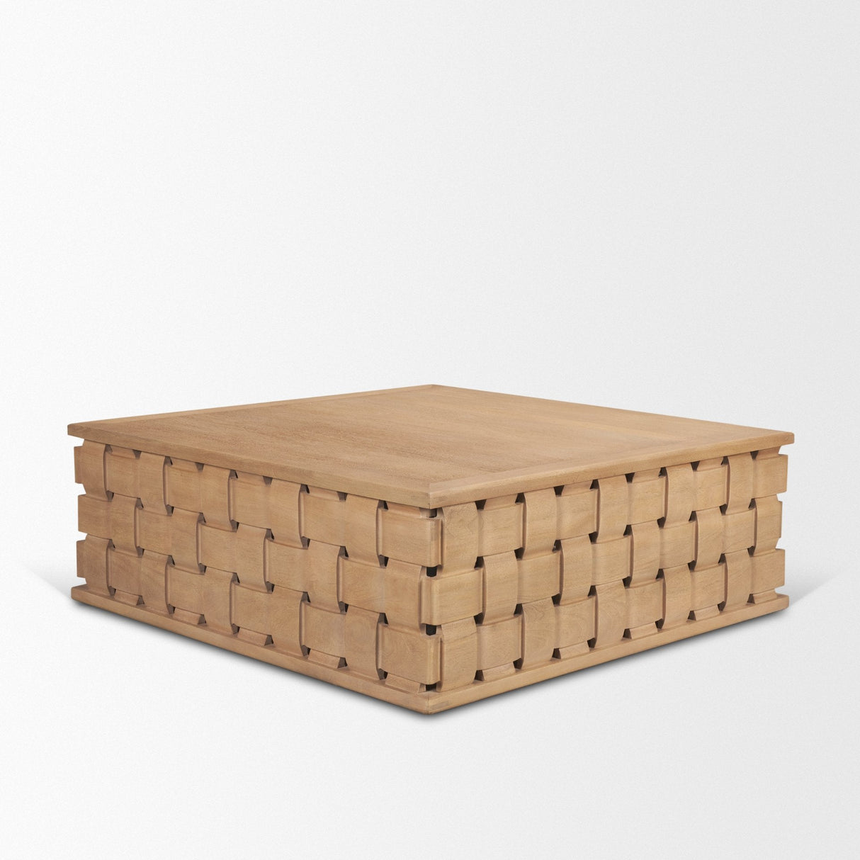 Trellyn 48" Light Brown Wood w/ Carved Woven Base Square Coffee Table by Mercana at Eve Furniture