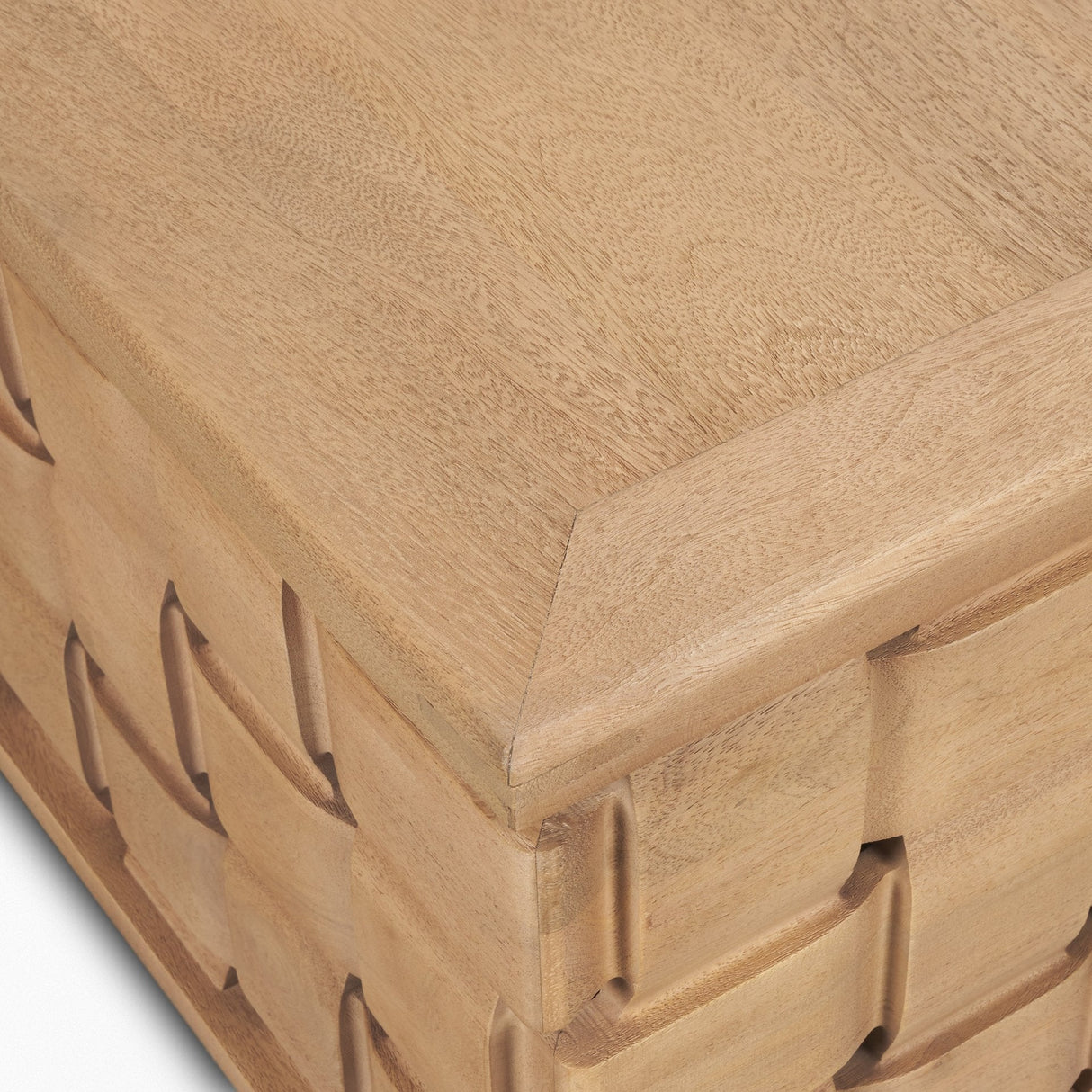 Trellyn 48" Light Brown Wood w/ Carved Woven Base Square Coffee Table by Mercana at Eve Furniture