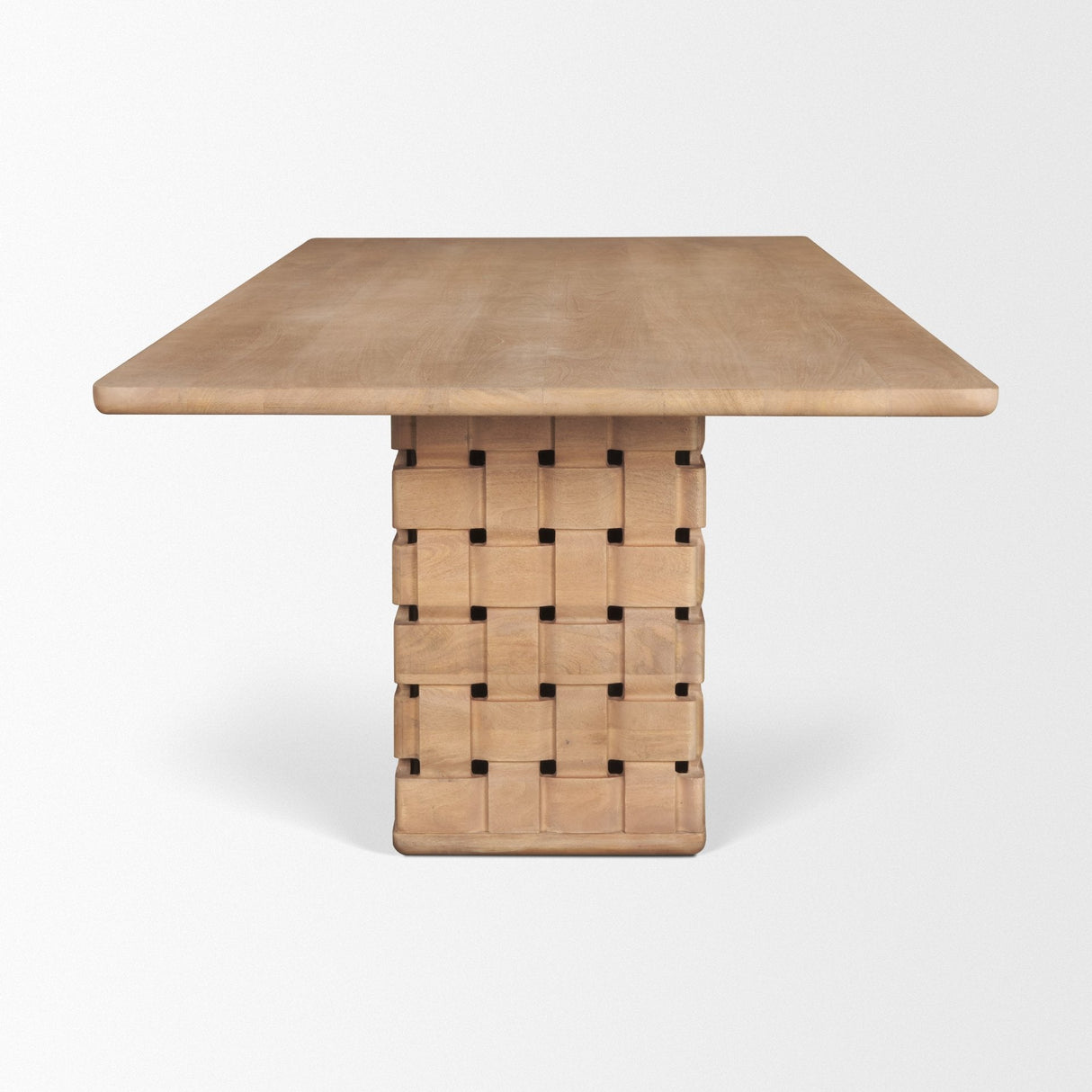 Trellyn 94" Light Brown Solid Wood Carved Woven Base Rectangular Dining Table by Mercana at Eve Furniture