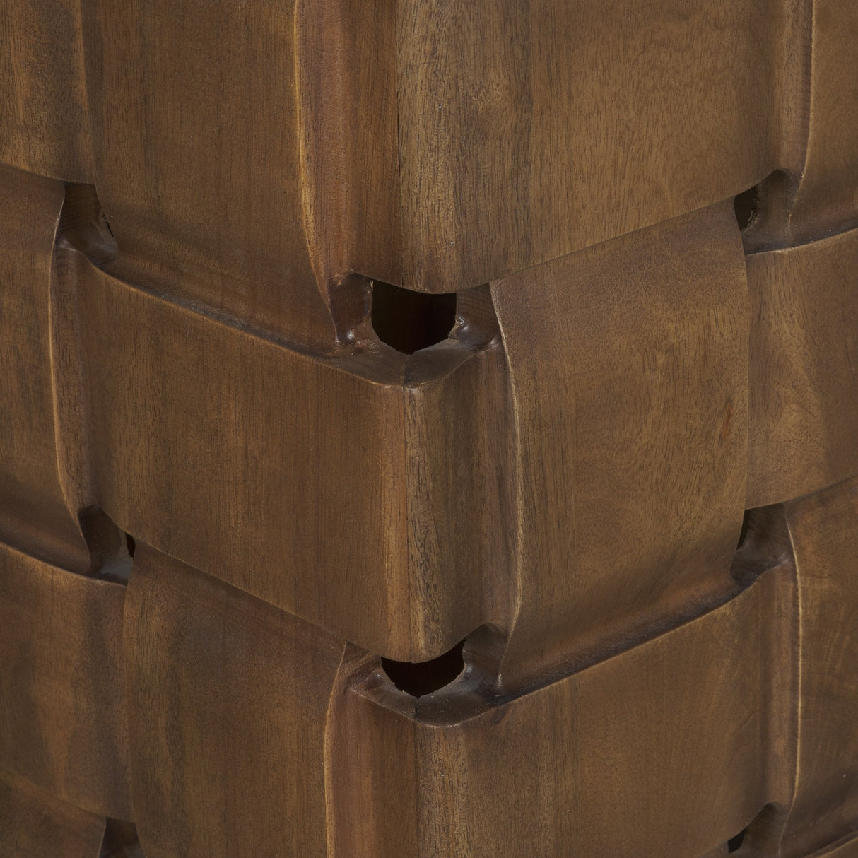 Trellyn Dark Brown Wood w/ Carved Woven Base Square Accent Table by Mercana at Eve Furniture