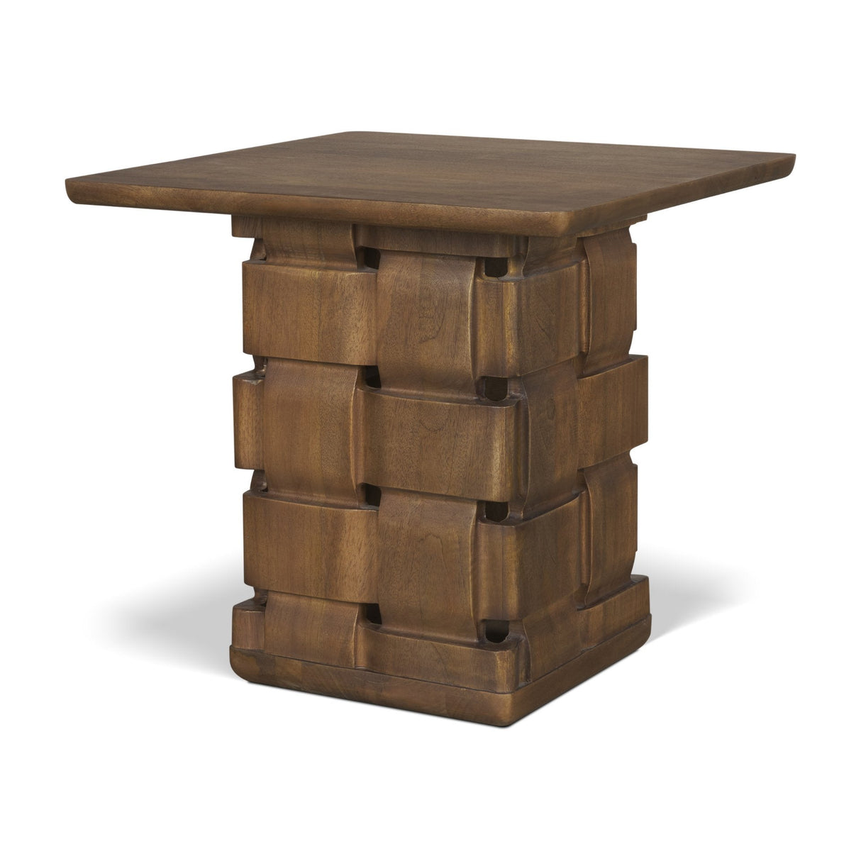 Trellyn Dark Brown Wood w/ Carved Woven Base Square Accent Table by Mercana at Eve Furniture