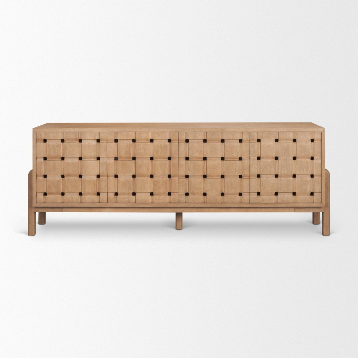 Trellyn Light Brown Solid Wood 4-Door Sideboard with Carved Woven Doors by Mercana at Eve Furniture
