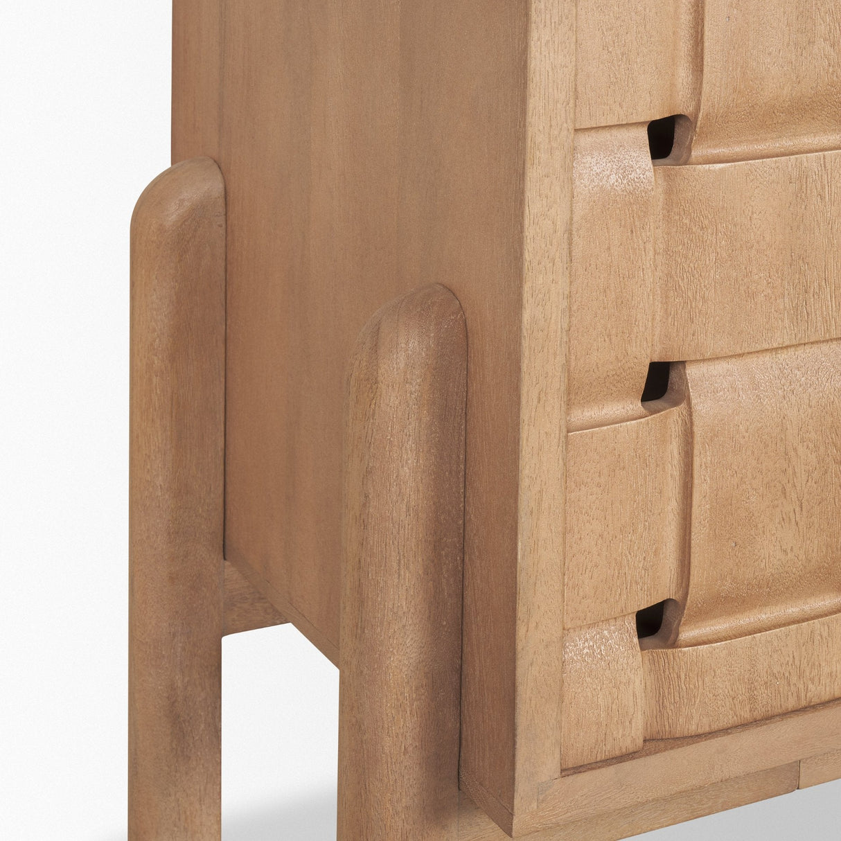 Trellyn Light Brown Solid Wood 4-Door Sideboard with Carved Woven Doors by Mercana at Eve Furniture