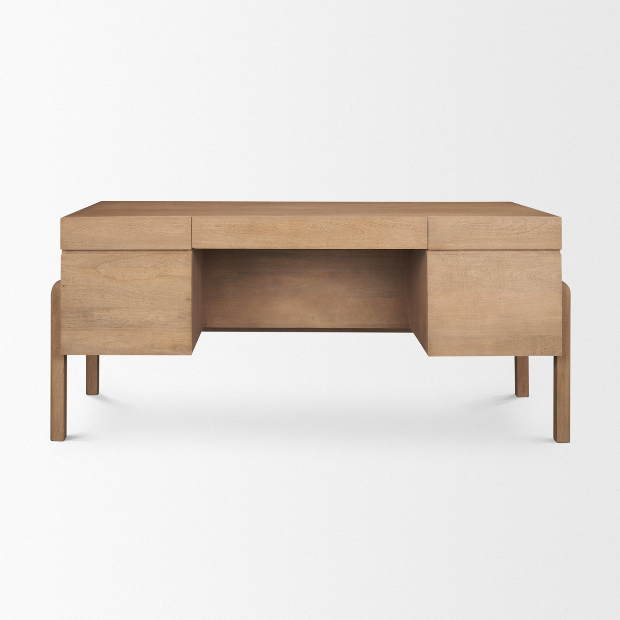 Trellyn Light Brown Solid Wood Carved Woven Desk by Mercana at Eve Furniture